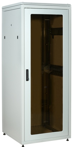 ITK Шкаф сетевой напольный 19" LINEA N 28U 800х800мм стеклянная передняя дверь, задняя металлическая серый | код LN35-28U88-GM | IEK